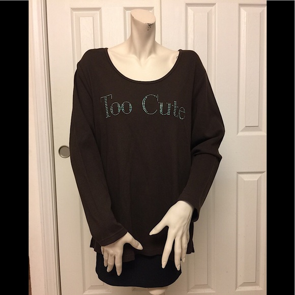 Quacker Factory Tops - QUACKER FACTORY BROWN “TOO CUTE” 3/4 SLEEVE TOP